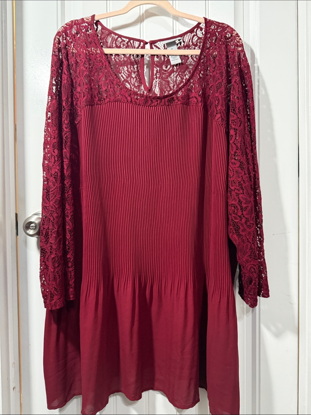 Catherines Burgundy Lace Sleeve Pleated Tunic